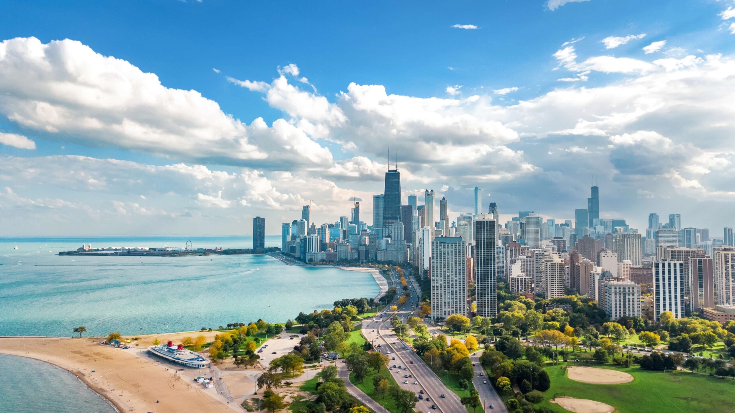 Chicago skyline viewed from Lake Michigan, representing SRF Consulting’s Chicago office at 1 N La Salle St, Suite 3900, showcasing the firm’s expertise in engineering and planning services.