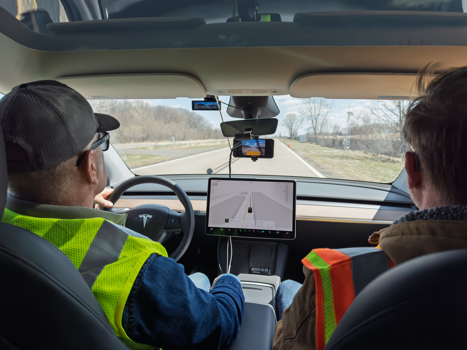 View from backseat of vehicle as ViaSight and SRF staff navigate a test course.
